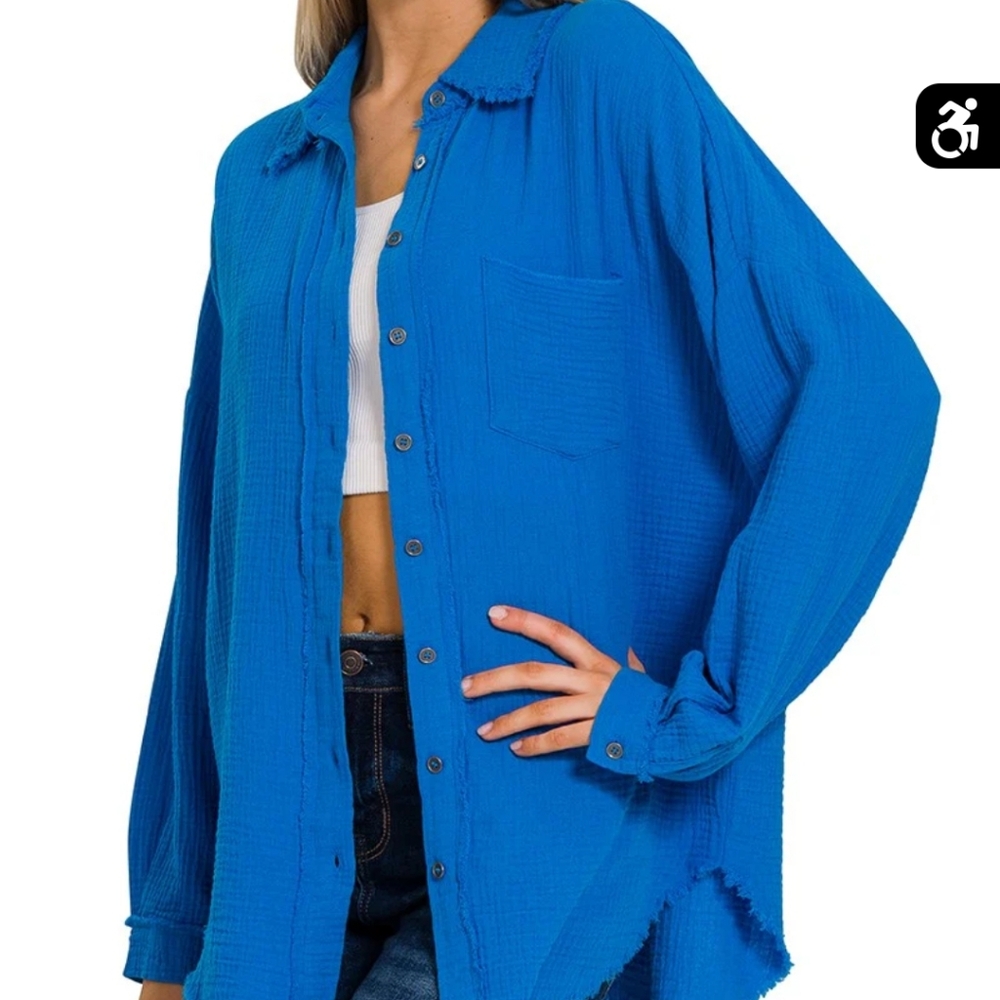 Double gauze raw hem shirt in XL